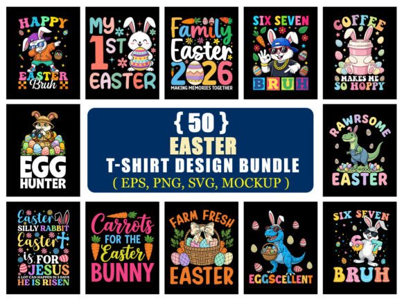 Funny Easter T-Shirt Designs Graphics Bundle