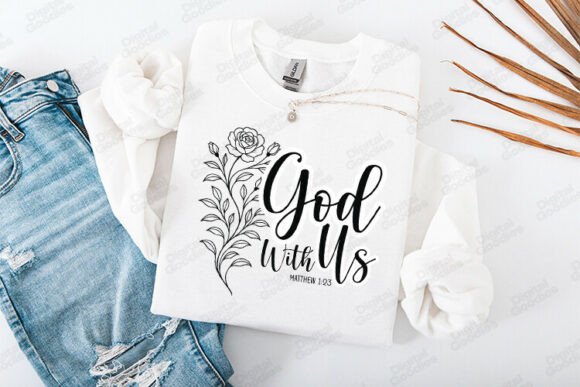 God with Us Bible Verse Floral Art: Graphics & T-Shirt Designs