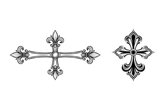 Ornate Fleur De Lis Cross SVG: Graphics & T-Shirt Designs