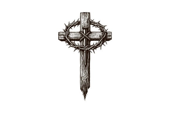 Wooden Crown of Thorns Cross: Graphics for T-Shirt Designs